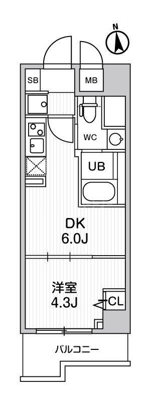 S-RESIDENCE千住大橋BROAD(1DK/9階)の間取り写真