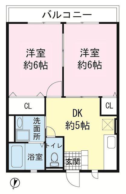 ハイツ ルミナリー(2DK/2階)の間取り写真