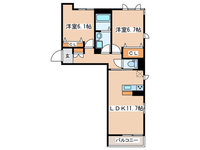 グランクラージュII(2LDK/1階)の間取り写真