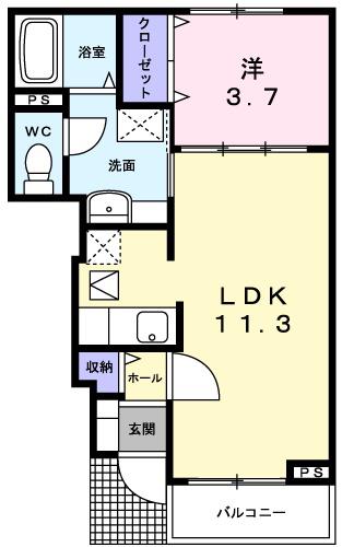 ブルースカイ(1LDK/1階)の間取り写真