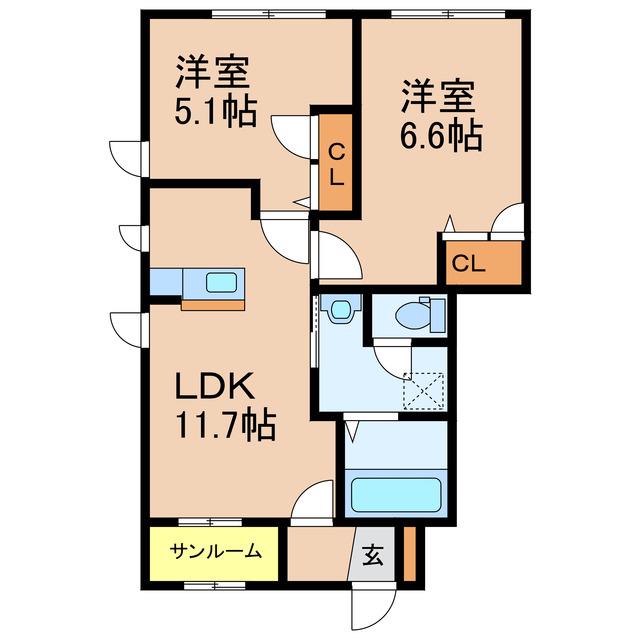 メゾン・キング(2LDK/1階)の間取り写真