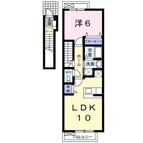 パークサイド颯(1LDK/2階)の間取り写真
