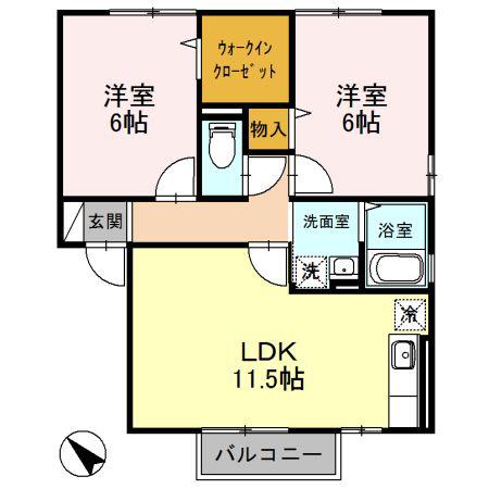 K・Iハイツ(2LDK/2階)の間取り写真