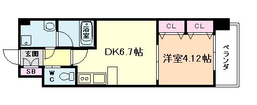 プレジオ中津(1DK/3階)の間取り写真