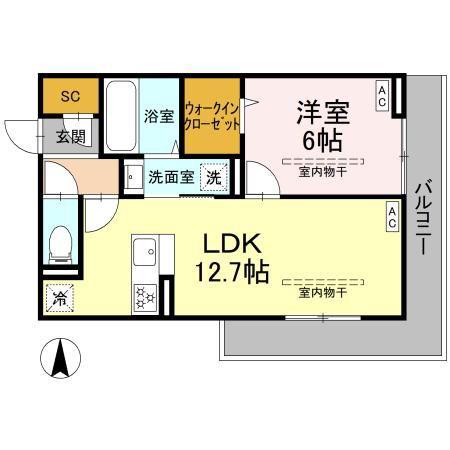 GRAND D-ROOM里山辺(1LDK/3階)の間取り写真