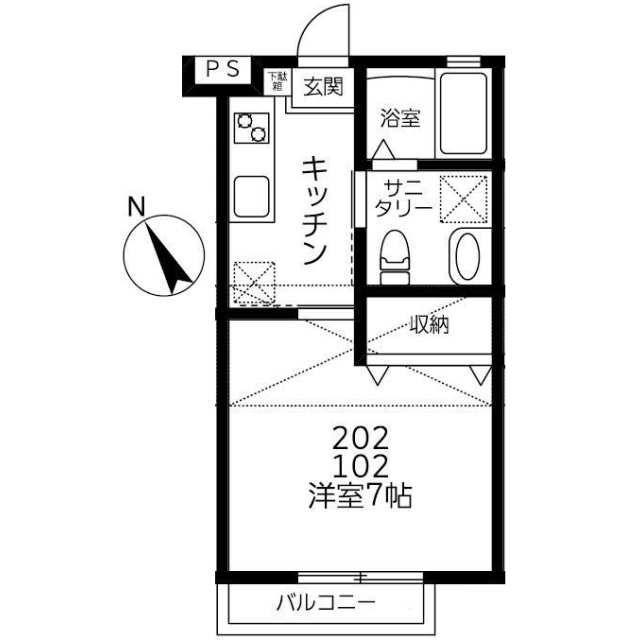 ロワール新小岩(1K/2階)の間取り写真