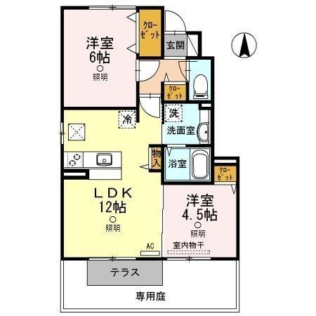 オークス金子D棟(2LDK/1階)の間取り写真