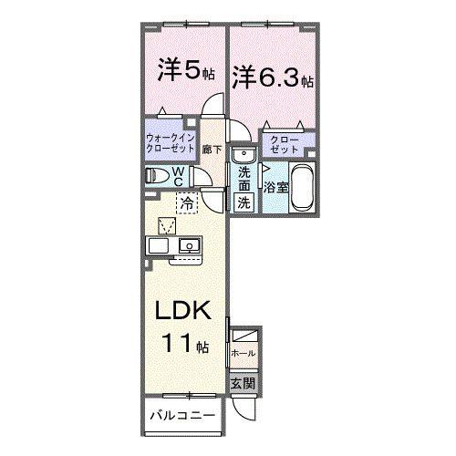 プラシードIII(2LDK/1階)の間取り写真