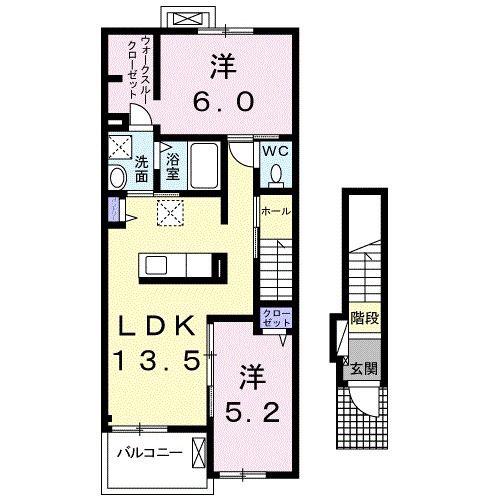 ノース・ヒル(2LDK/2階)の間取り写真