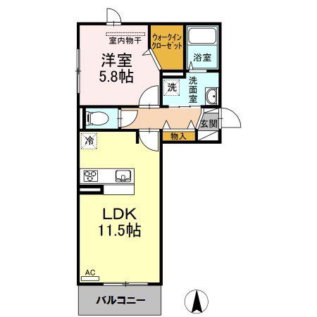 ポルトボヌール姪浜(1LDK/2階)の間取り写真