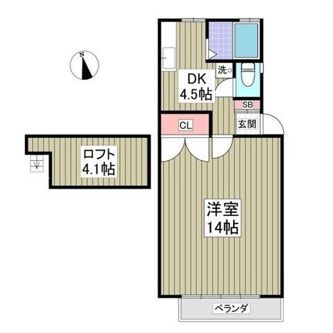 ユニオンII(1DK/2階)の間取り写真
