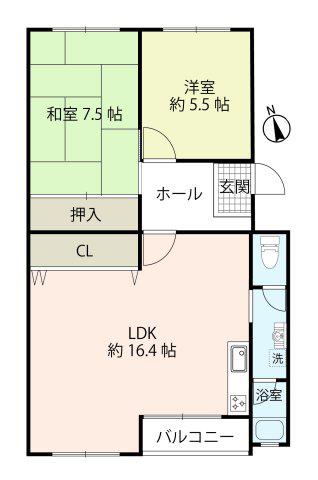 星陵台マンション(2LDK/5階)の間取り写真