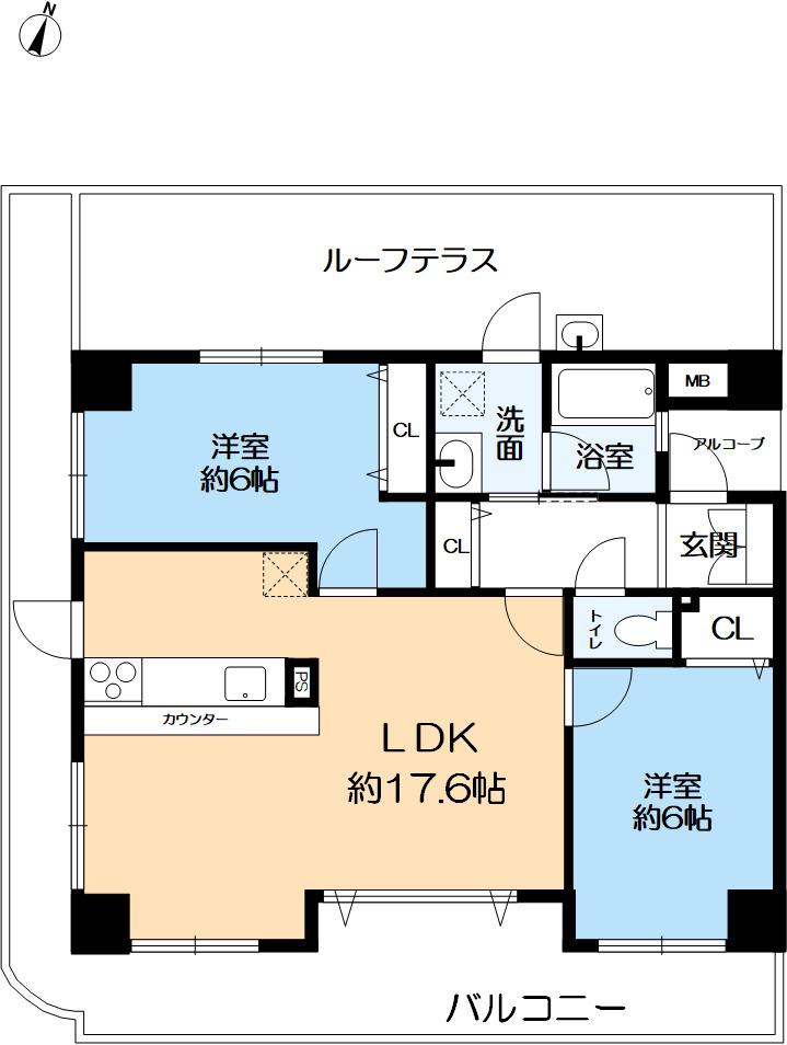 ワコーレ住吉川ウエスト(2LDK/5階)の間取り写真