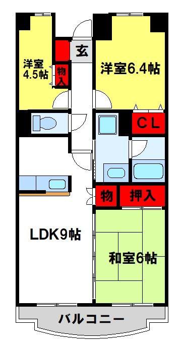 コンダクトレジデンス鳥栖(3DK/11階)の間取り写真