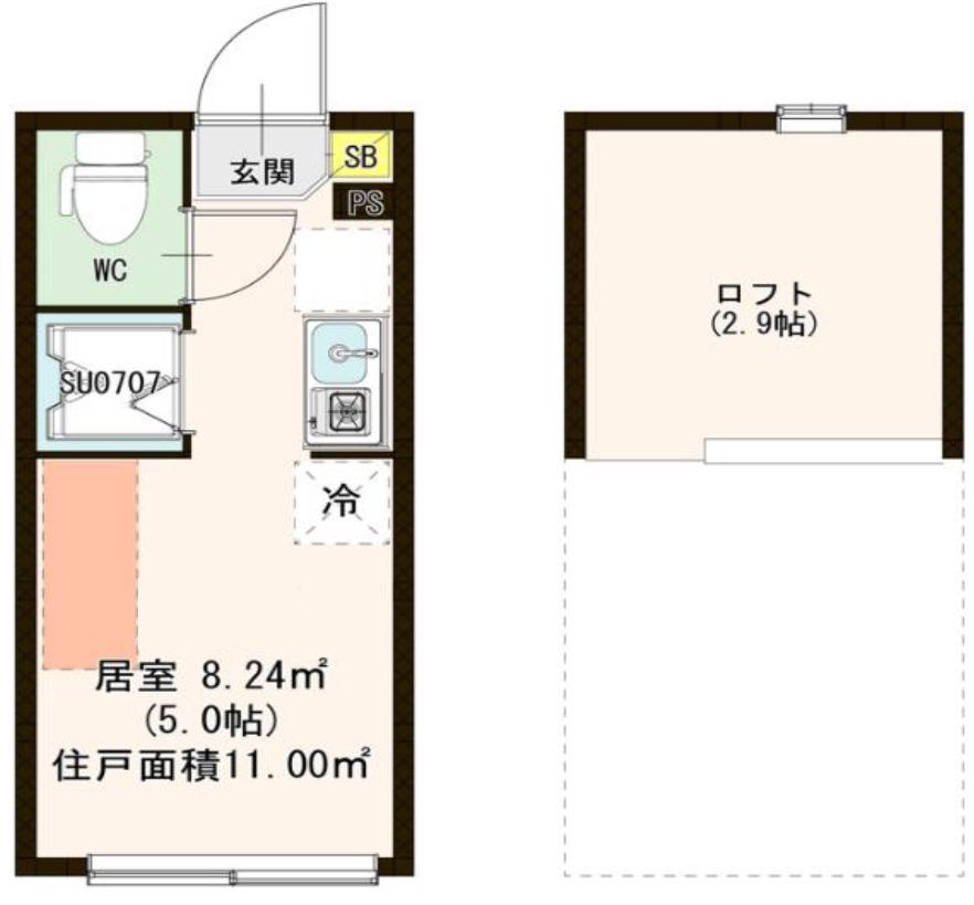 シャルムニシオギ(ワンルーム/2階)の間取り写真