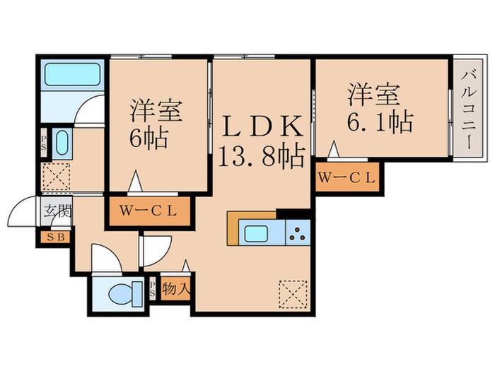 ハイダウェイ両替町(2LDK/2階)の間取り写真