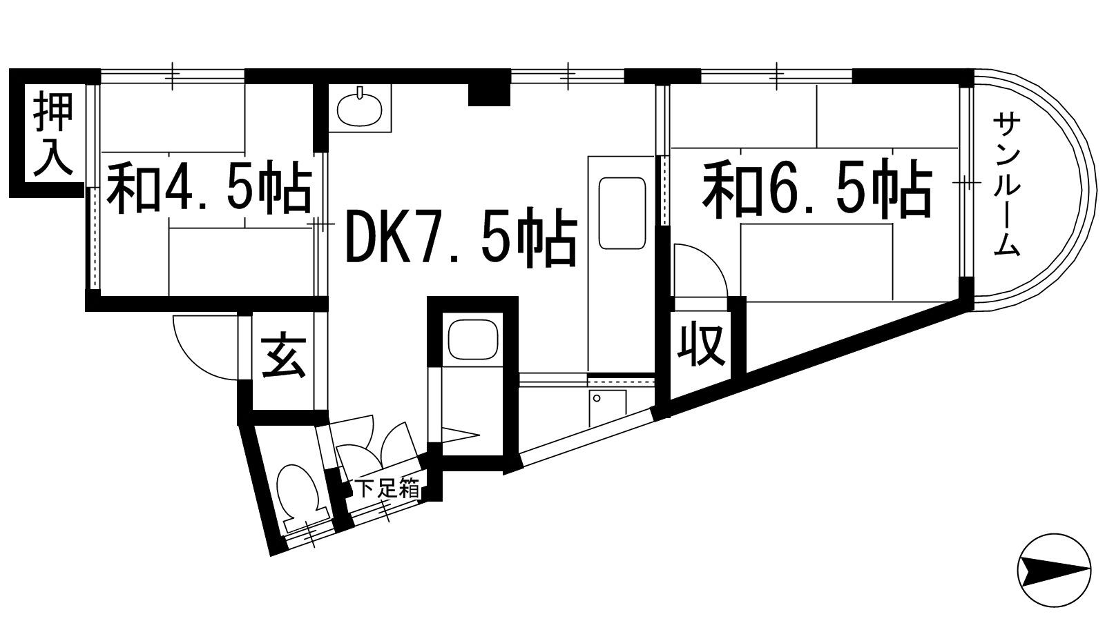 中水ハイツ(2DK/3階)の間取り写真