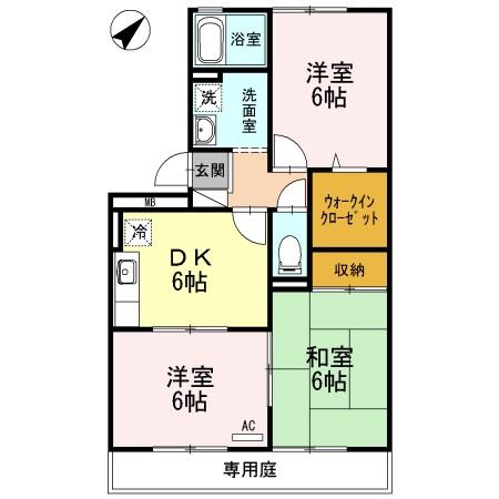 レジデンスタケカタ(2LDK/1階)の間取り写真