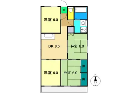 コーポ公文(4DK/3階)の間取り写真