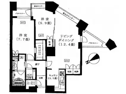 中目黒アトラスタワー(2LDK/43階)の間取り写真