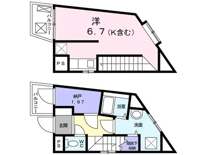 箱根ハイライズビル(1K/2階)の間取り写真
