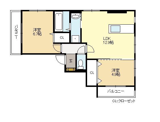 アイメゾン誓願寺(2LDK/2階)の間取り写真