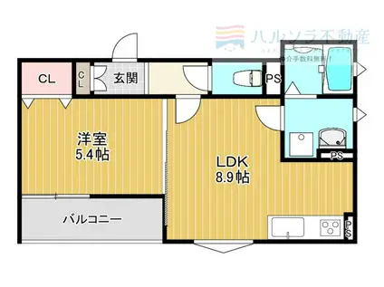 クリエオーレ出口(1LDK/3階)の間取り写真