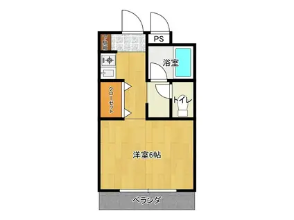 ヒルサイド浜乃木(ワンルーム/2階)の間取り写真