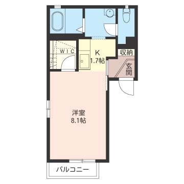 パティオ北柏台B棟(ワンルーム/1階)の間取り写真