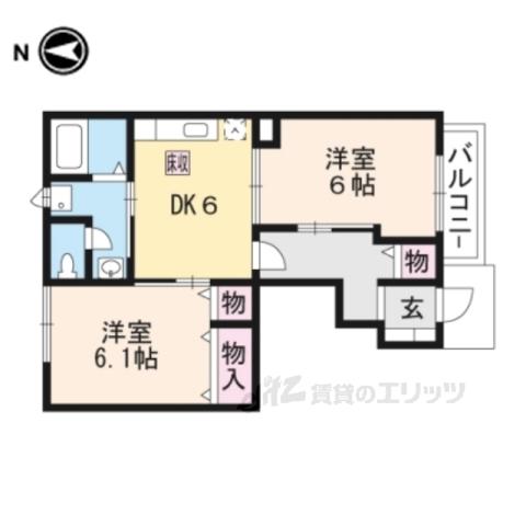 プリムローズ城山台(2DK/1階)の間取り写真