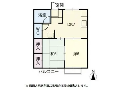 ハラマキハイツF棟(2DK/2階)の間取り写真