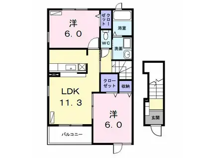 グレース ヴィラ I(2LDK/2階)の間取り写真