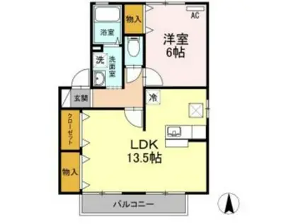 ラ・フルールB棟(1LDK/1階)の間取り写真