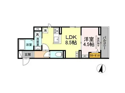 セレスティア若宮(1LDK/3階)の間取り写真