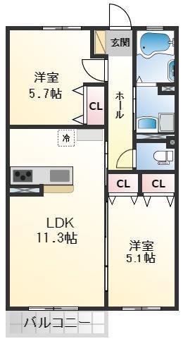 ローザンコート(2LDK/2階)の間取り写真