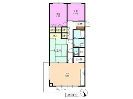 グランドハイツ白銀(3LDK/1階)の間取り写真