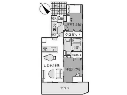 プレリュード(2LDK/2階)の間取り写真