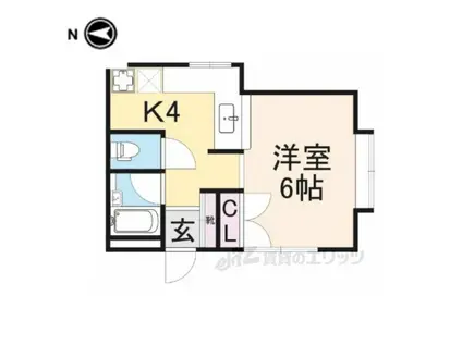 ウエスト3(1K/1階)の間取り写真