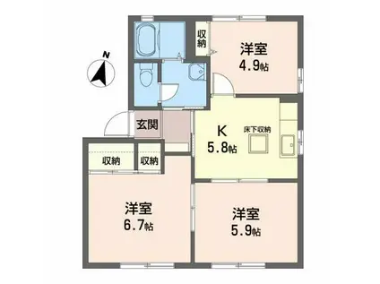 グリーンパークII(3K/1階)の間取り写真