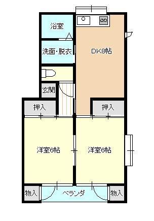 コーポラス三沢D棟(2DK/1階)の間取り写真