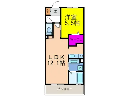メゾンサフィール(1LDK/2階)の間取り写真