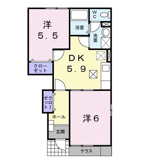 ソレアードエムA(2DK/1階)の間取り写真