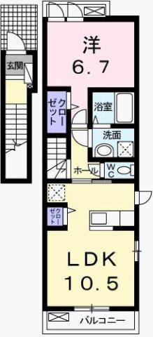 ノース・フィオーレ(1LDK/2階)の間取り写真