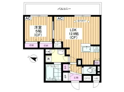 ARETE氷川台(1LDK/2階)の間取り写真
