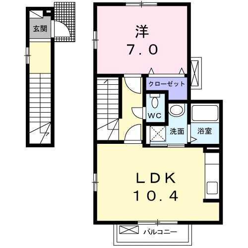 メゾン・ミニヨンII(1LDK/2階)の間取り写真