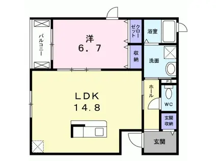 ハーフコート1番館(1LDK/2階)の間取り写真