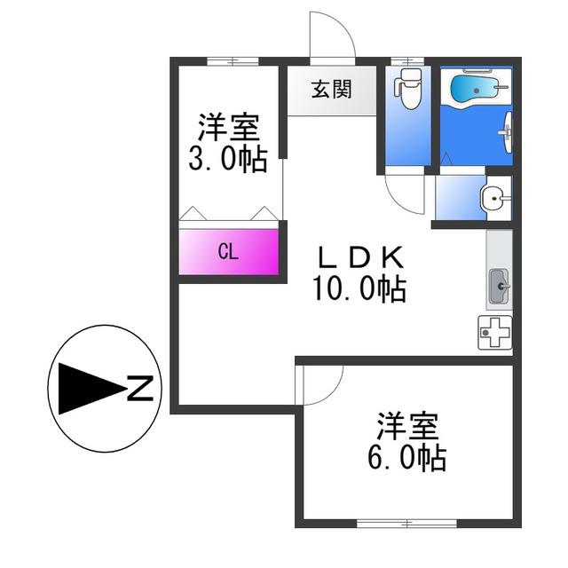 ヴィラナリー出戸(2LDK/1階)の間取り写真