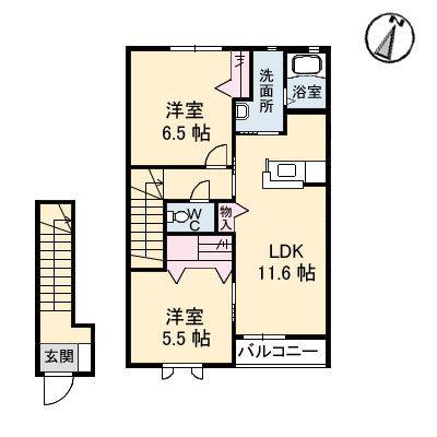 プレジールA棟(2LDK/2階)の間取り写真