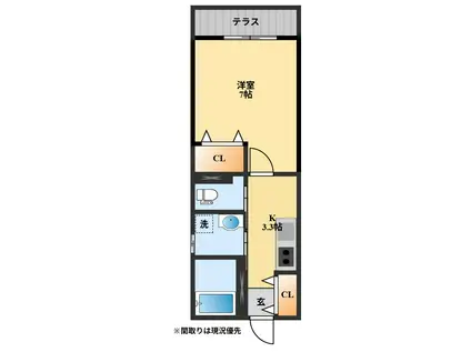 ティーズスタイル西栄田(1K/2階)の間取り写真