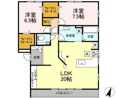 ラグジュアリ松永 A棟(2LDK/2階)の間取り写真